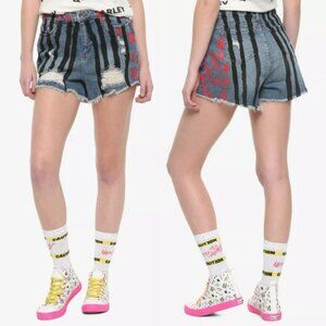 Hot Topic Birds of Prey Shorts 11 Harley Quinn High Rise Distressed Cut-off NWT